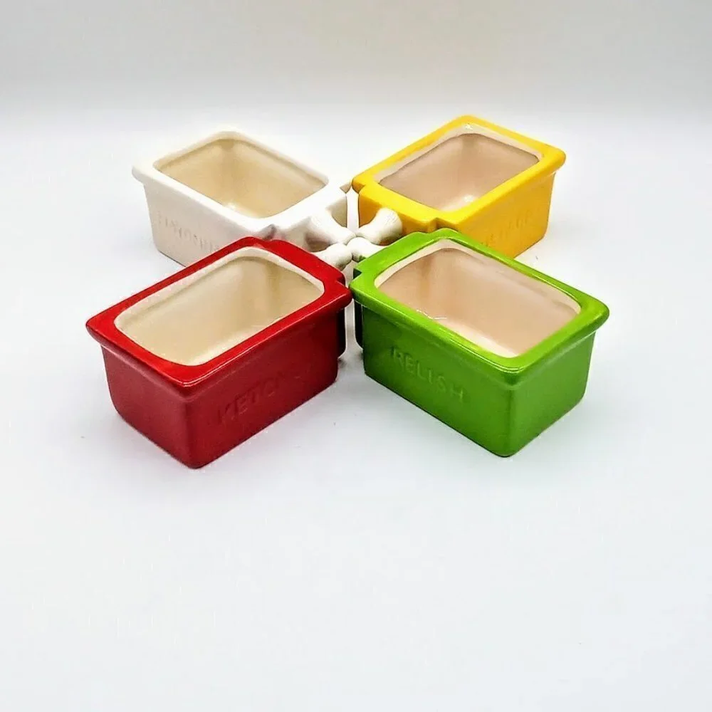 Pier 1 Set of 4 Hand-Painted Earthenware Embossed Condiment Cups